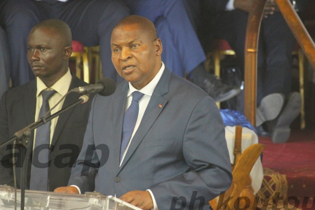 Le président Faustin Archange Touadéra, lors de son discours de clôture de la cérémonie de signature de l'accord de paix Le président Faustin Archange Touadéra, lors de son discours de clôture de la cérémonie de signature de l'accord de paix