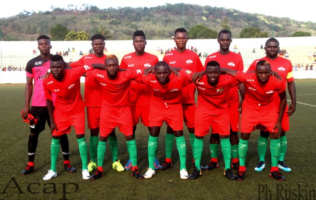 Le Stade centrafricain, vainqueur de l'Union sportive centrafricaine, le 25 mars au stade Barthélemy Boganda, à Bangui