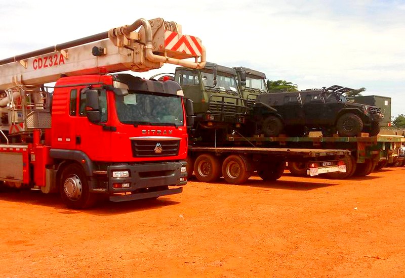 Une vue des véhicules remis par la Chine aux forces armées centrafricaines