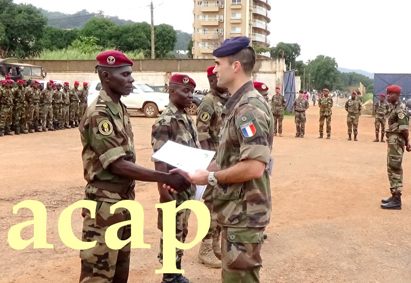 Remise d'attestation à un élément du bataillon amphibie par un officier français le 11 juillet 2019